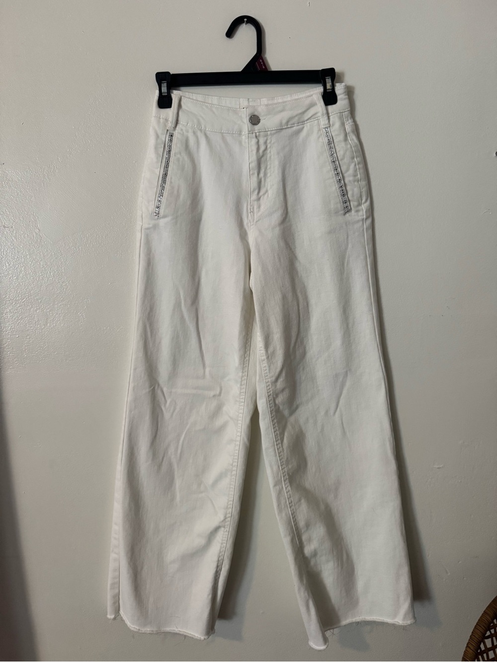 OAT White Denim Rhinestone Embellished Jeans Size 0/25 Y2K Designer Denim
